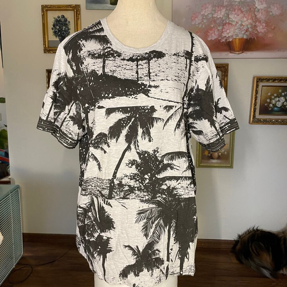 i jeans by Buffalo Black and White Palm Tree Blouse